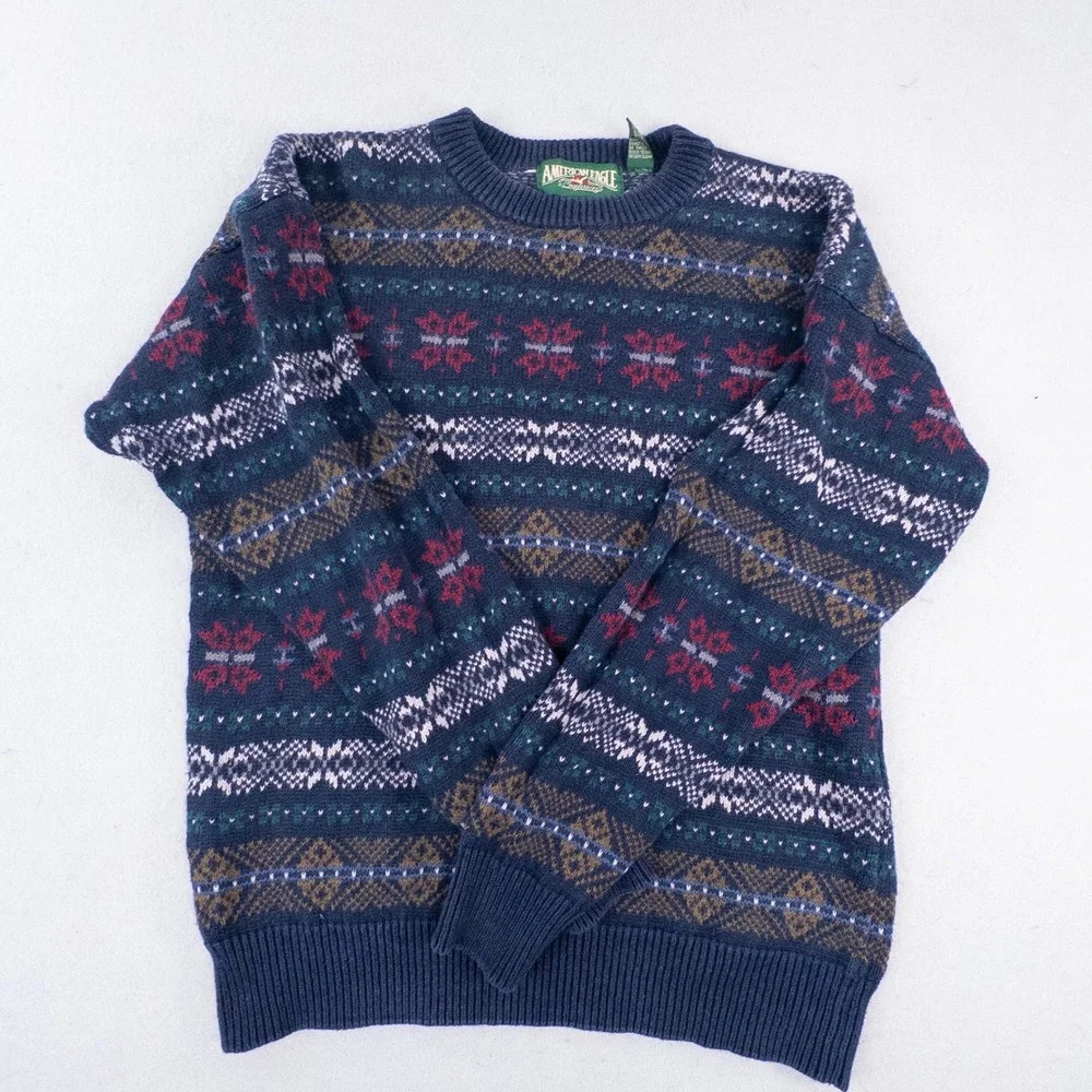 Vintage American Eagle Outfitters Nordic Fair Isle Sweater Unisex Medium Blue
